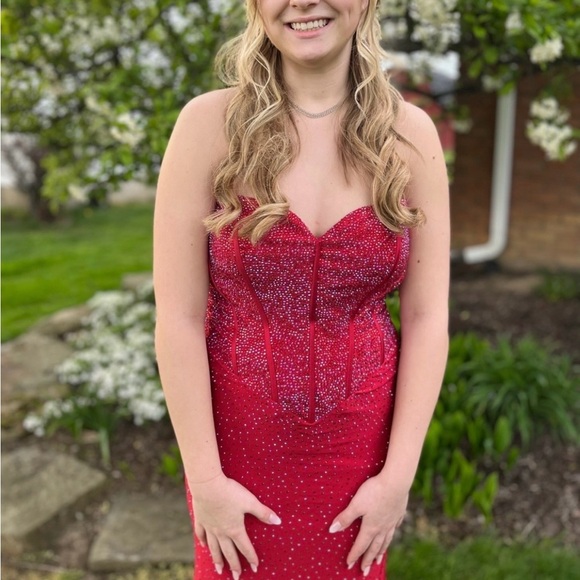 Henri’s Red Strapless Beaded Prom Gown - Women’s Size 12 (altered fits size 8)